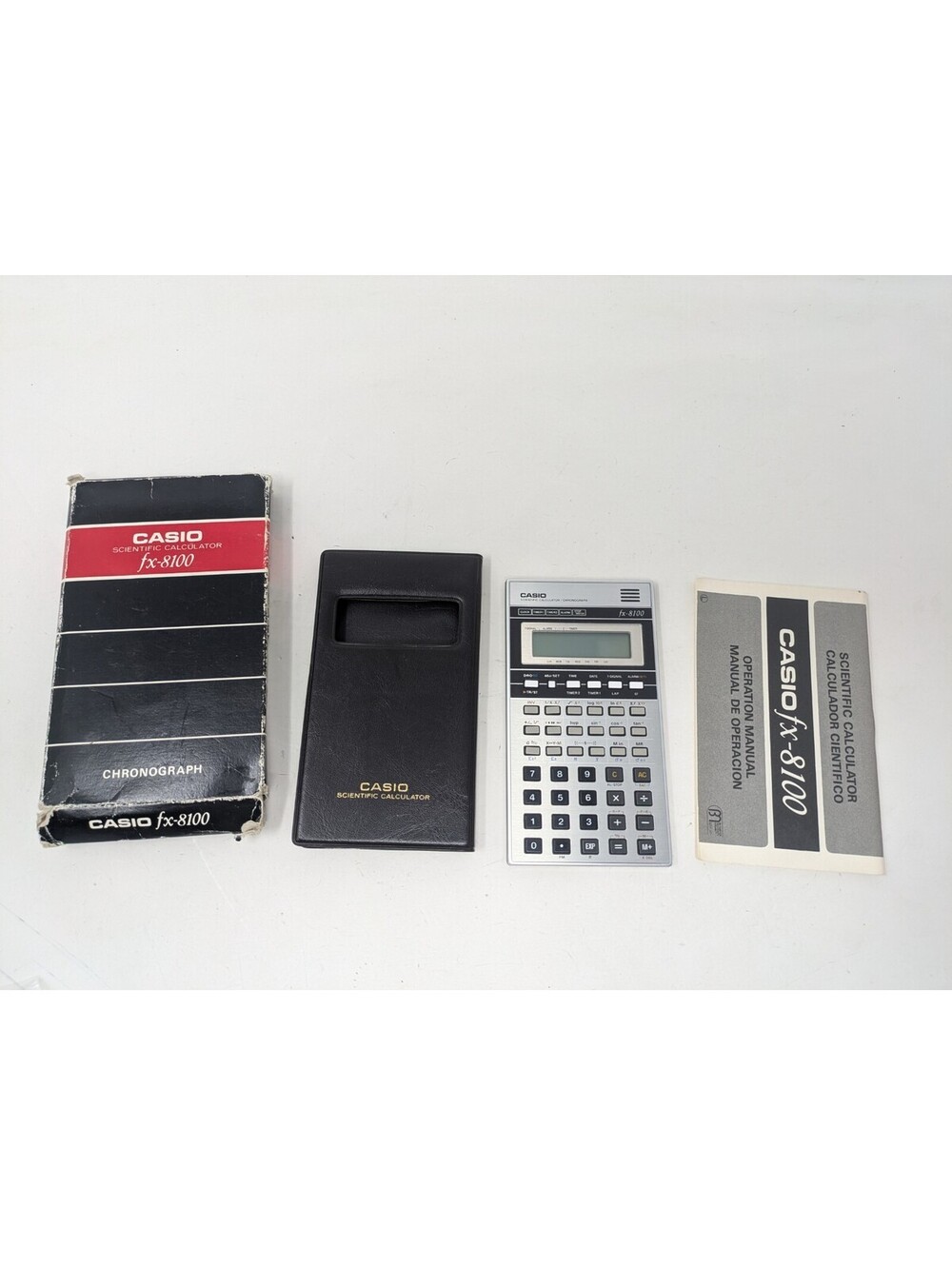 Vtg CASIO FX-8100 Scientific Calculator Handheld w/Case Chronograph Works